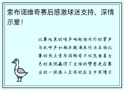 索布诺维奇赛后感激球迷支持，深情示爱！